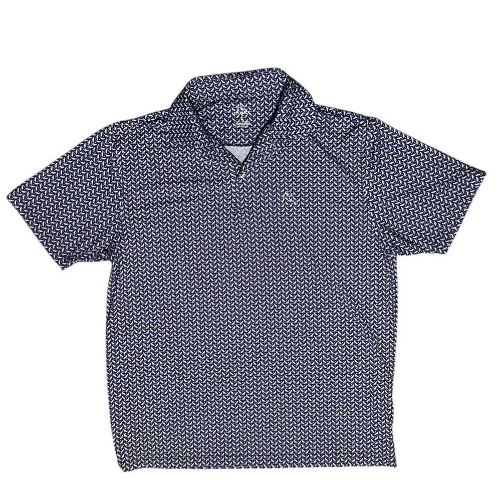 RHOBACK Mens Polo Shirt sz L Blue w/Dog & Ball Print Performance Golf PP0024E - Picture 2 of 9